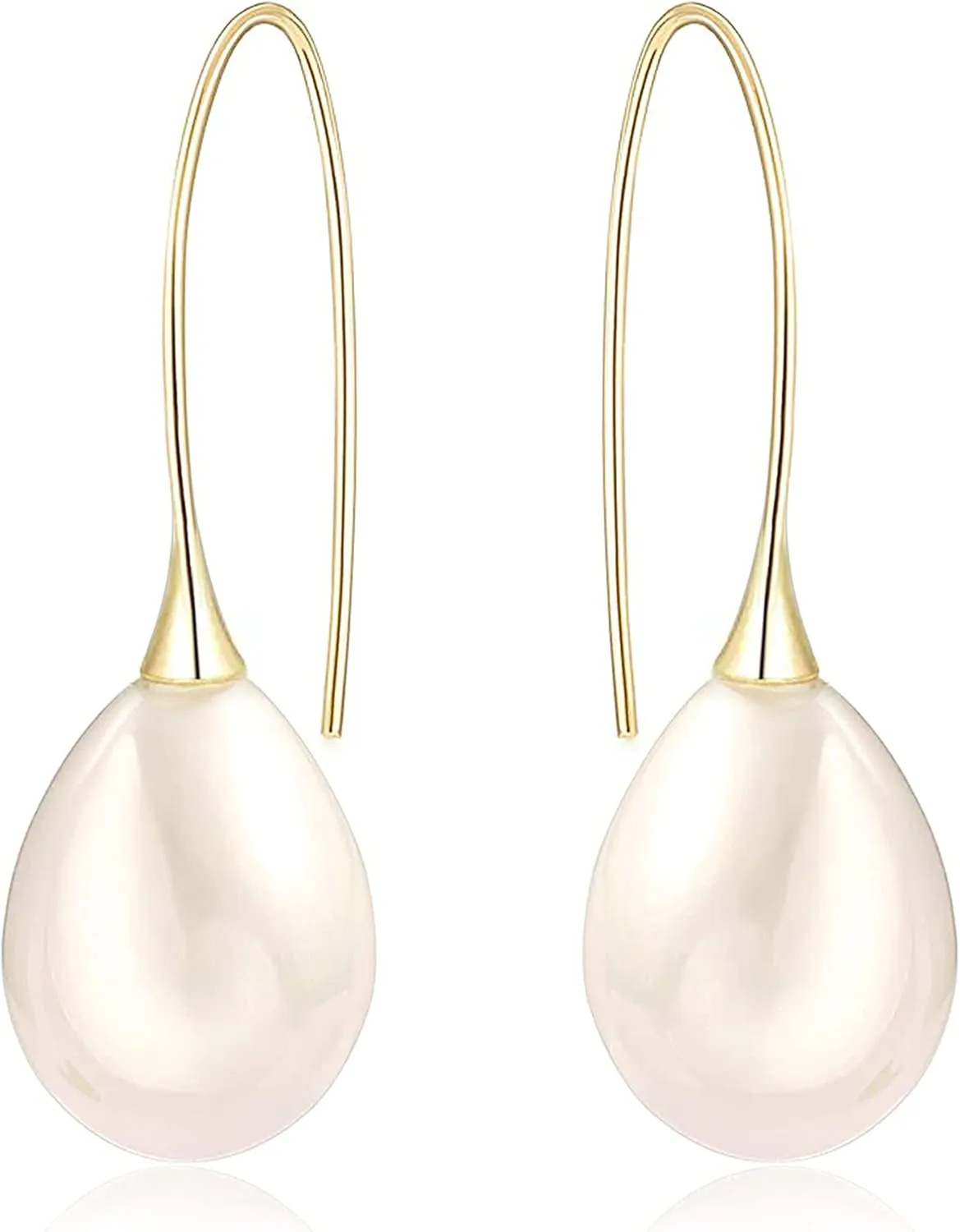 925 Sterling Silver Big White Teardrop Pearl Dangle Drop Earrings for Women Lightweight Simple Gold Hoop Dainty Pearl Dangling for Brides Weddings