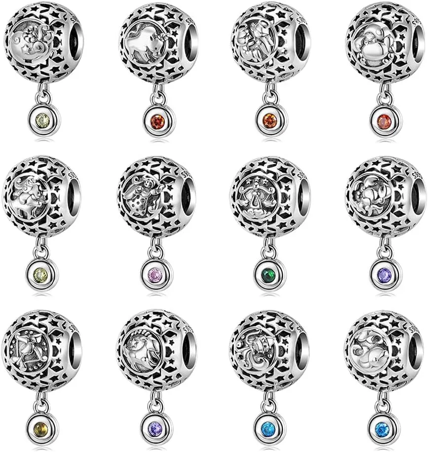 925 Sterling Silver Birthstone Charm Constellation Charm Heart Charm Mom Charm Flower Charm Women Charm Cup Charm for Pandora Charm Bracelet