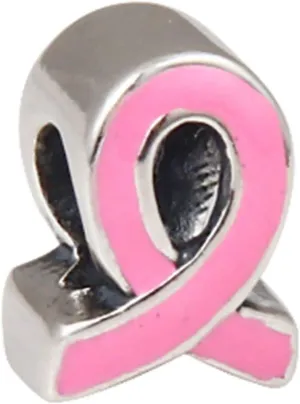 925 Sterling Silver Charm Ribbon Charm Breast Cancer Awareness Charm fit European Bracelet