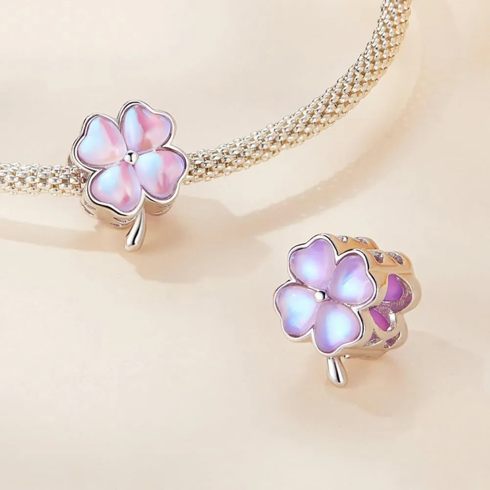 925 Sterling Silver Four-leaf Clover Charm Flower Charm Family Sunflower Charm Love Heart Charm Birthstone Mom Charm for Pandora Charm Bracelet