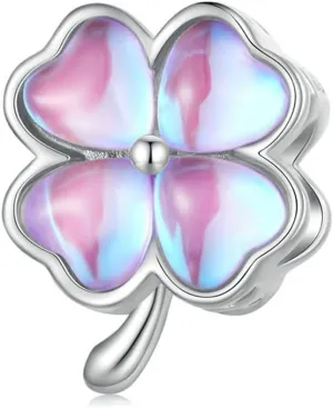 925 Sterling Silver Four-leaf Clover Charm Flower Charm Family Sunflower Charm Love Heart Charm Birthstone Mom Charm for Pandora Charm Bracelet