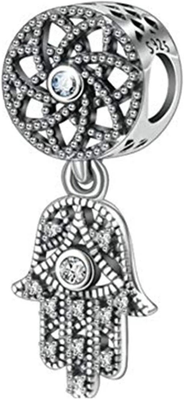 925 Sterling Silver Hand of Fatima Charm Hamsa Charm Anniversary Charm for Pandora Charm Bracelet