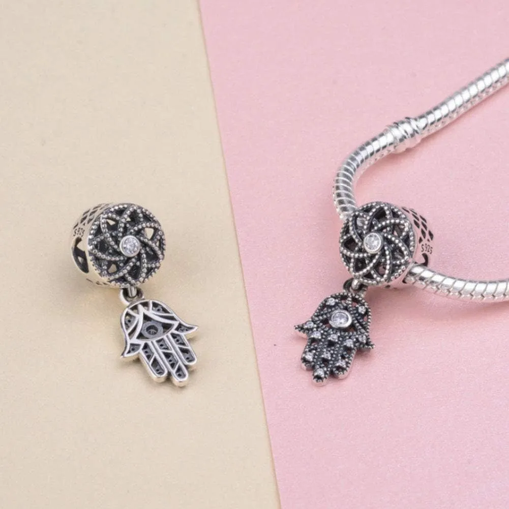 925 Sterling Silver Hand of Fatima Charm Hamsa Charm Anniversary Charm for Pandora Charm Bracelet