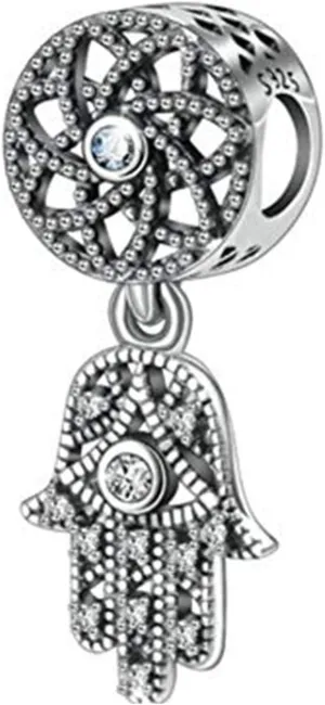 925 Sterling Silver Hand of Fatima Charm Hamsa Charm Anniversary Charm for Pandora Charm Bracelet