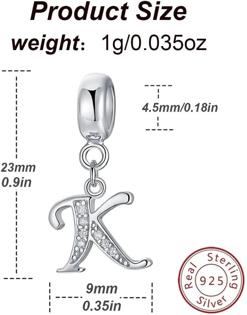925 Sterling Silver Letter Charm Initial A-Z Charm Alphabet Crystal Anniversary Word Birthday DIY Family Charm for Pandora Charm Bracelet