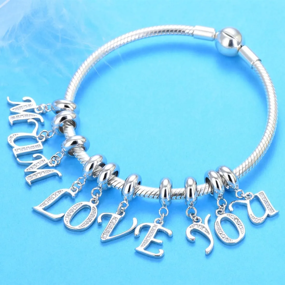 925 Sterling Silver Letter Charm Initial A-Z Charm Alphabet Crystal Anniversary Word Birthday DIY Family Charm for Pandora Charm Bracelet