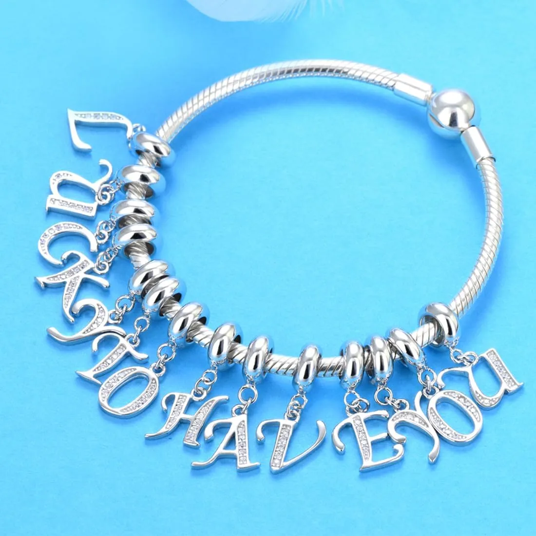 925 Sterling Silver Letter Charm Initial A-Z Charm Alphabet Crystal Anniversary Word Birthday DIY Family Charm for Pandora Charm Bracelet