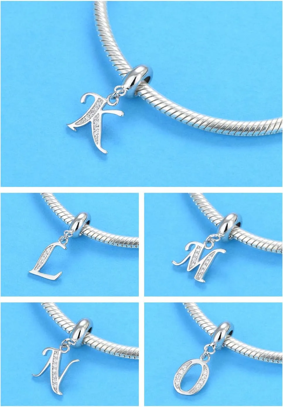 925 Sterling Silver Letter Charm Initial A-Z Charm Alphabet Crystal Anniversary Word Birthday DIY Family Charm for Pandora Charm Bracelet