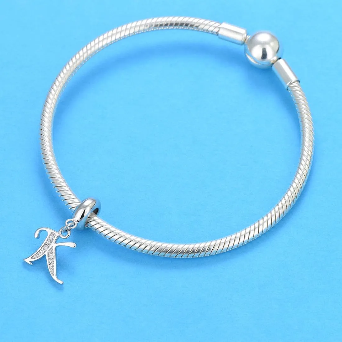 925 Sterling Silver Letter Charm Initial A-Z Charm Alphabet Crystal Anniversary Word Birthday DIY Family Charm for Pandora Charm Bracelet