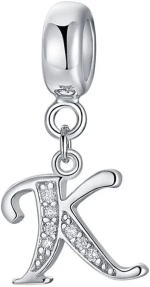925 Sterling Silver Letter Charm Initial A-Z Charm Alphabet Crystal Anniversary Word Birthday DIY Family Charm for Pandora Charm Bracelet