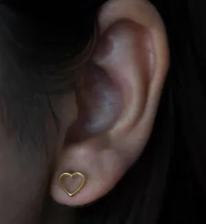 925 Sterling Silver Minimalist Golden Heart Stud Earrings for Women, Screw Back, Minimalist Jewelry