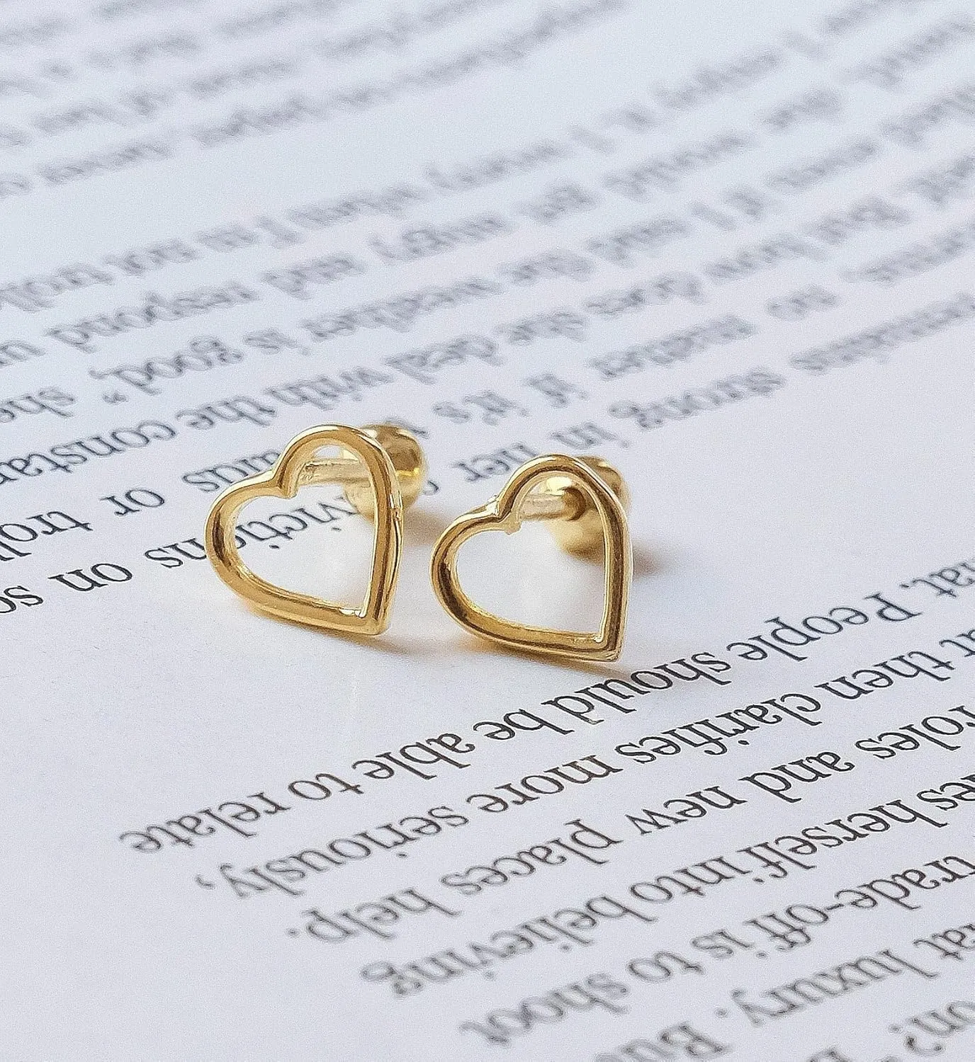 925 Sterling Silver Minimalist Golden Heart Stud Earrings for Women, Screw Back, Minimalist Jewelry