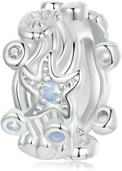 925 Sterling Silver Spacer Charm Clip Stopper Charm Starfish Heart Love Flower Birthstone Mom Love for Pandora Charm Bracelet
