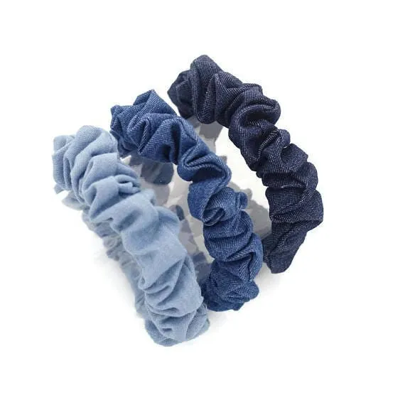 A Set of 3 Denim Scrunchies Blue Light Blue Dark Blue Jean Hair Elastic hair tie scrunchy Set