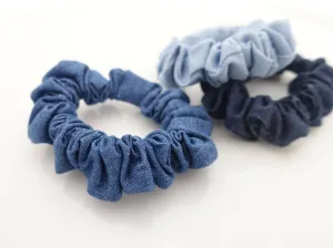 A Set of 3 Denim Scrunchies Blue Light Blue Dark Blue Jean Hair Elastic hair tie scrunchy Set