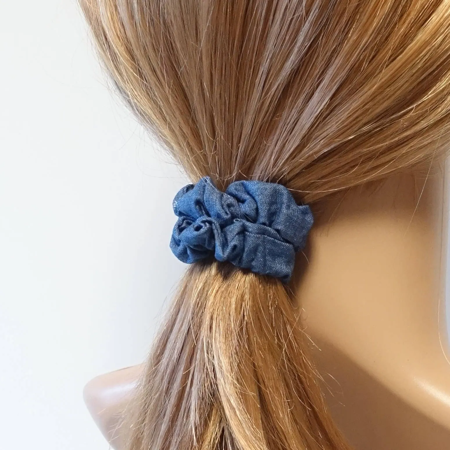 A Set of 3 Denim Scrunchies Blue Light Blue Dark Blue Jean Hair Elastic hair tie scrunchy Set