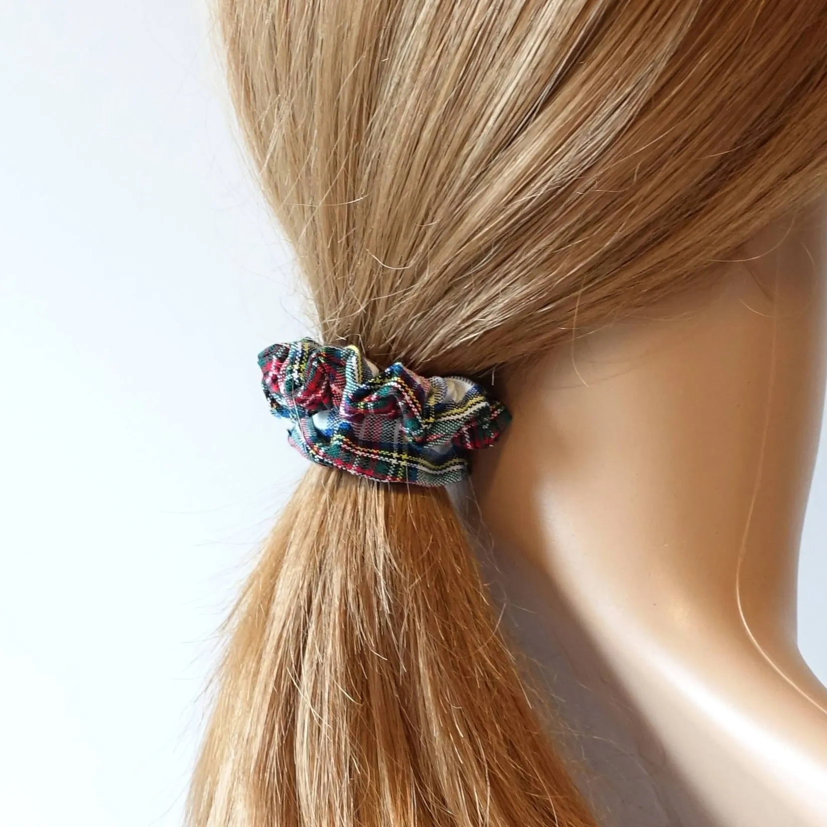 A set of 3 Tartan Check Mini Hair scrunchies hair tie  Elastic scrunchy Women accessory