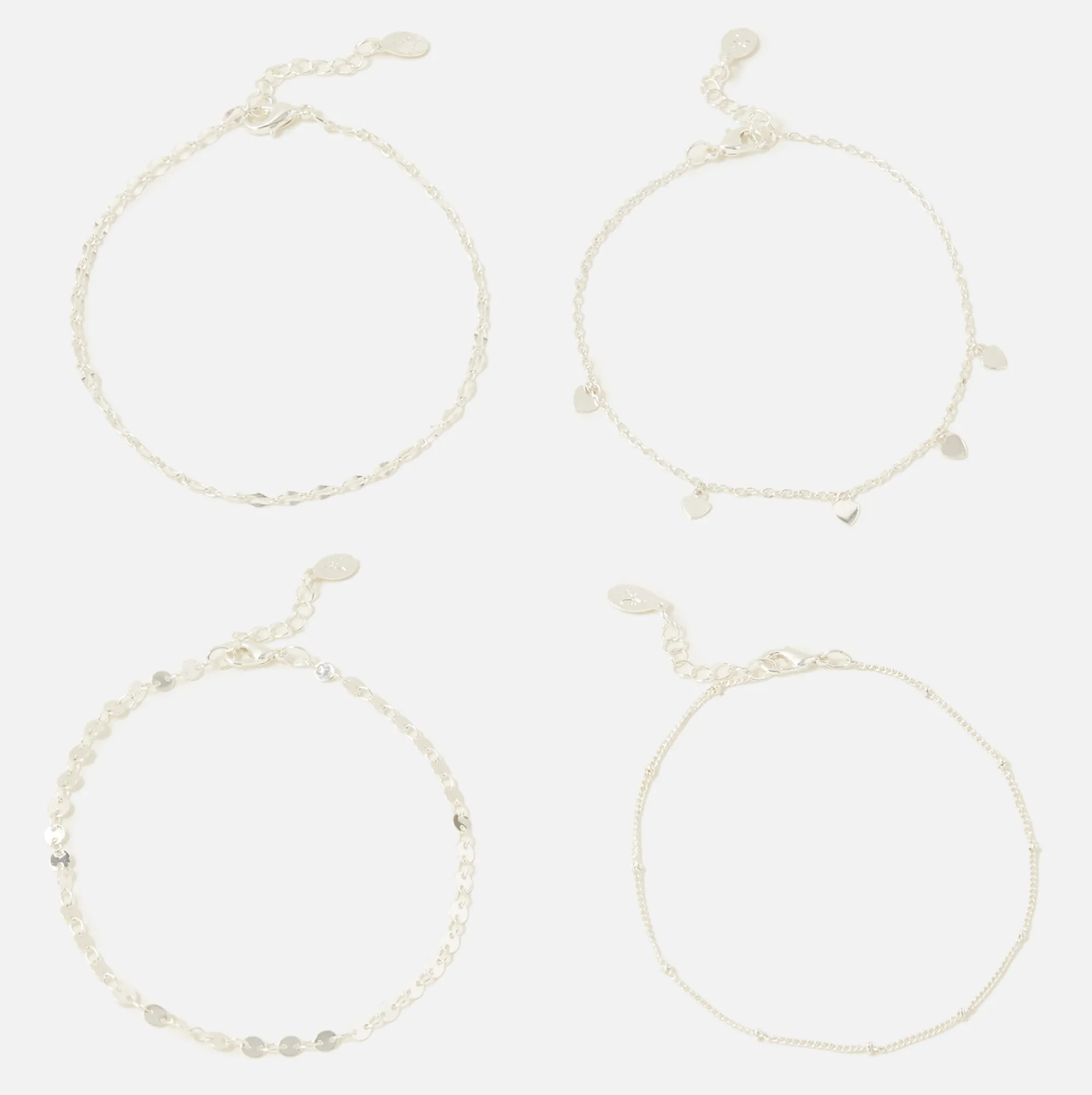 Accessorize London Women's Silver pack of 4 Circles Anklet jewellery