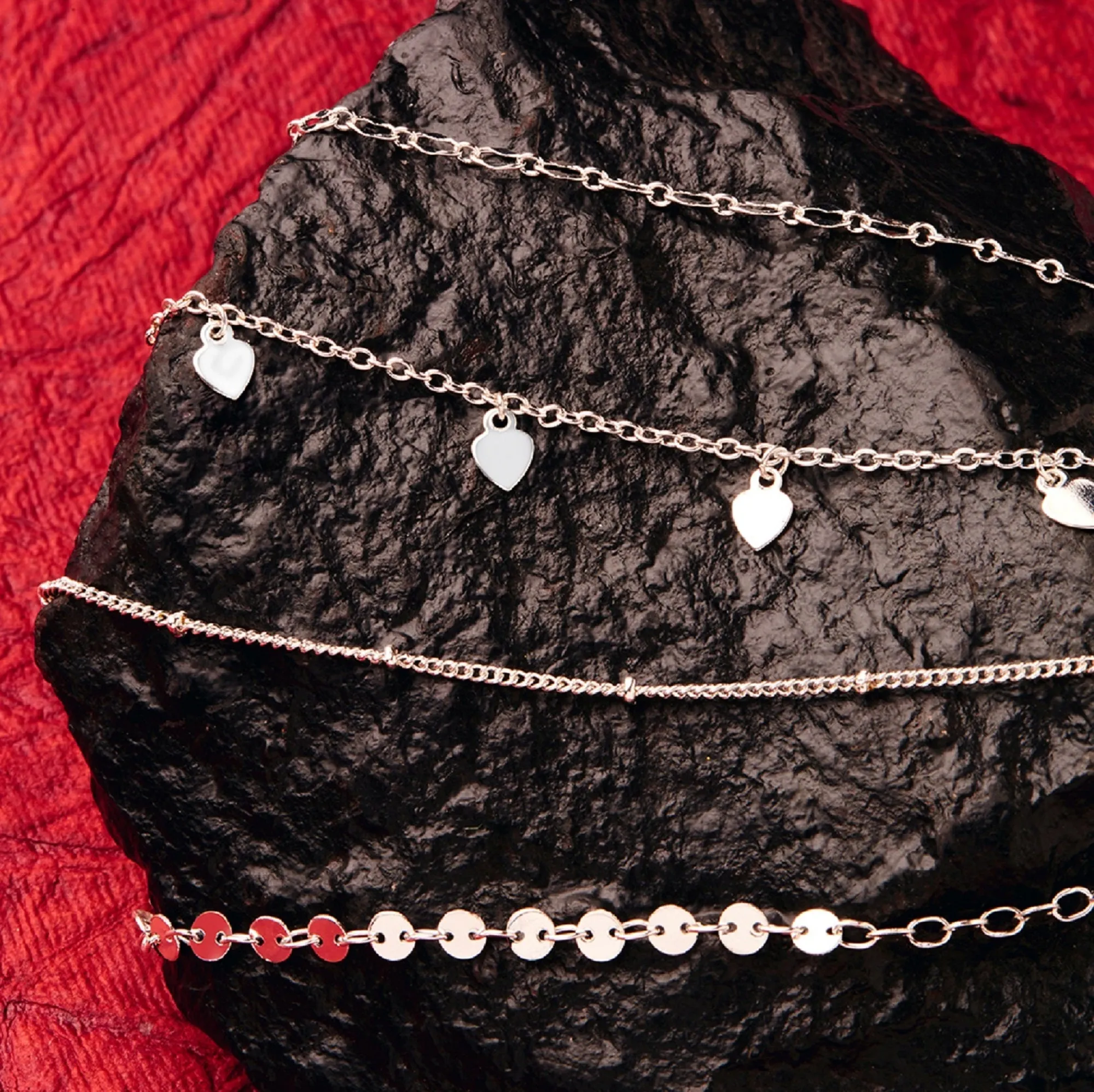 Accessorize London Women's Silver pack of 4 Circles Anklet jewellery