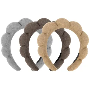ACO-UINT 3 Pack Terry Cloth Spa Headbands - Skincare Makeup Headbands With Puffy Hair Band for Face Washing and Skincare Routine