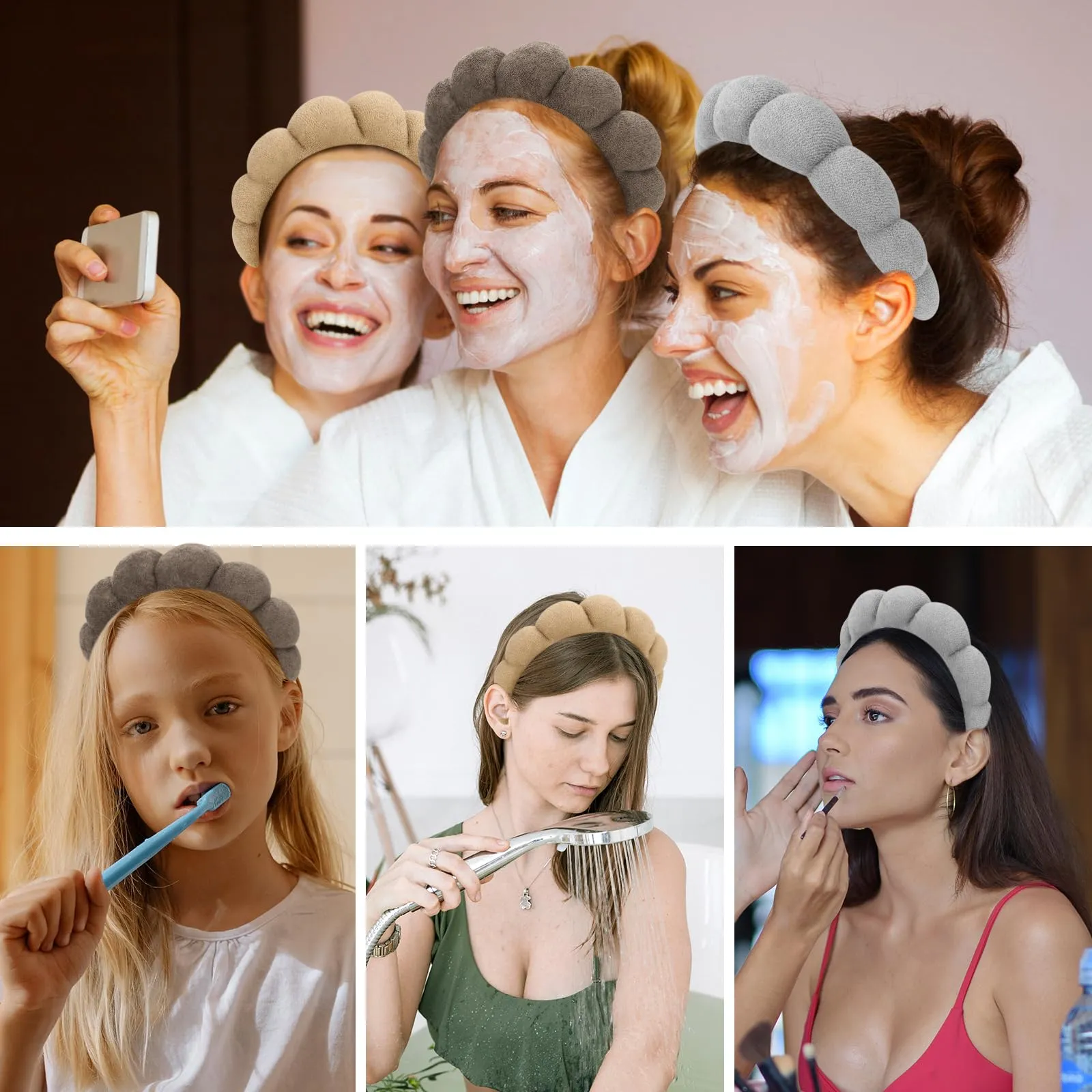 ACO-UINT 3 Pack Terry Cloth Spa Headbands - Skincare Makeup Headbands With Puffy Hair Band for Face Washing and Skincare Routine