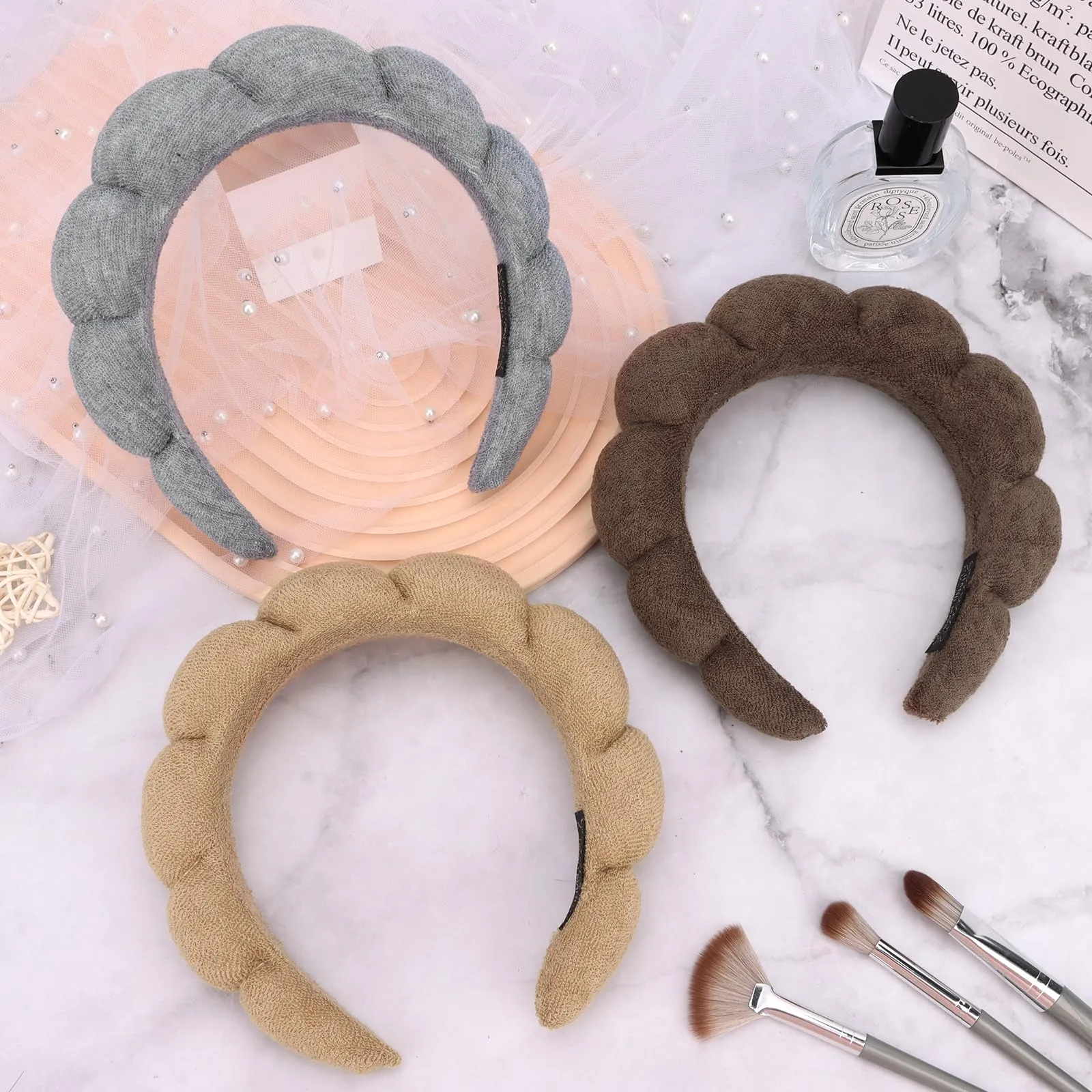 ACO-UINT 3 Pack Terry Cloth Spa Headbands - Skincare Makeup Headbands With Puffy Hair Band for Face Washing and Skincare Routine