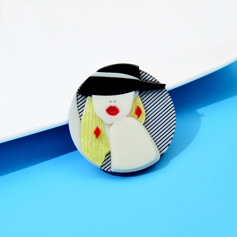 Acrylic Beautiful Lady Brooches For Women