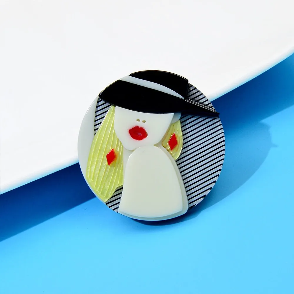 Acrylic Beautiful Lady Brooches For Women