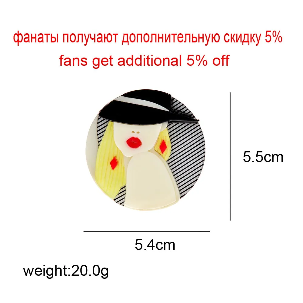 Acrylic Beautiful Lady Brooches For Women