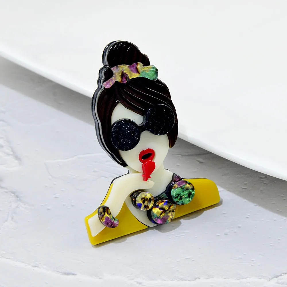 Acrylic Cute Eating Girl Brooch Pin Modern Fashion Acetate Fiber Jewelry