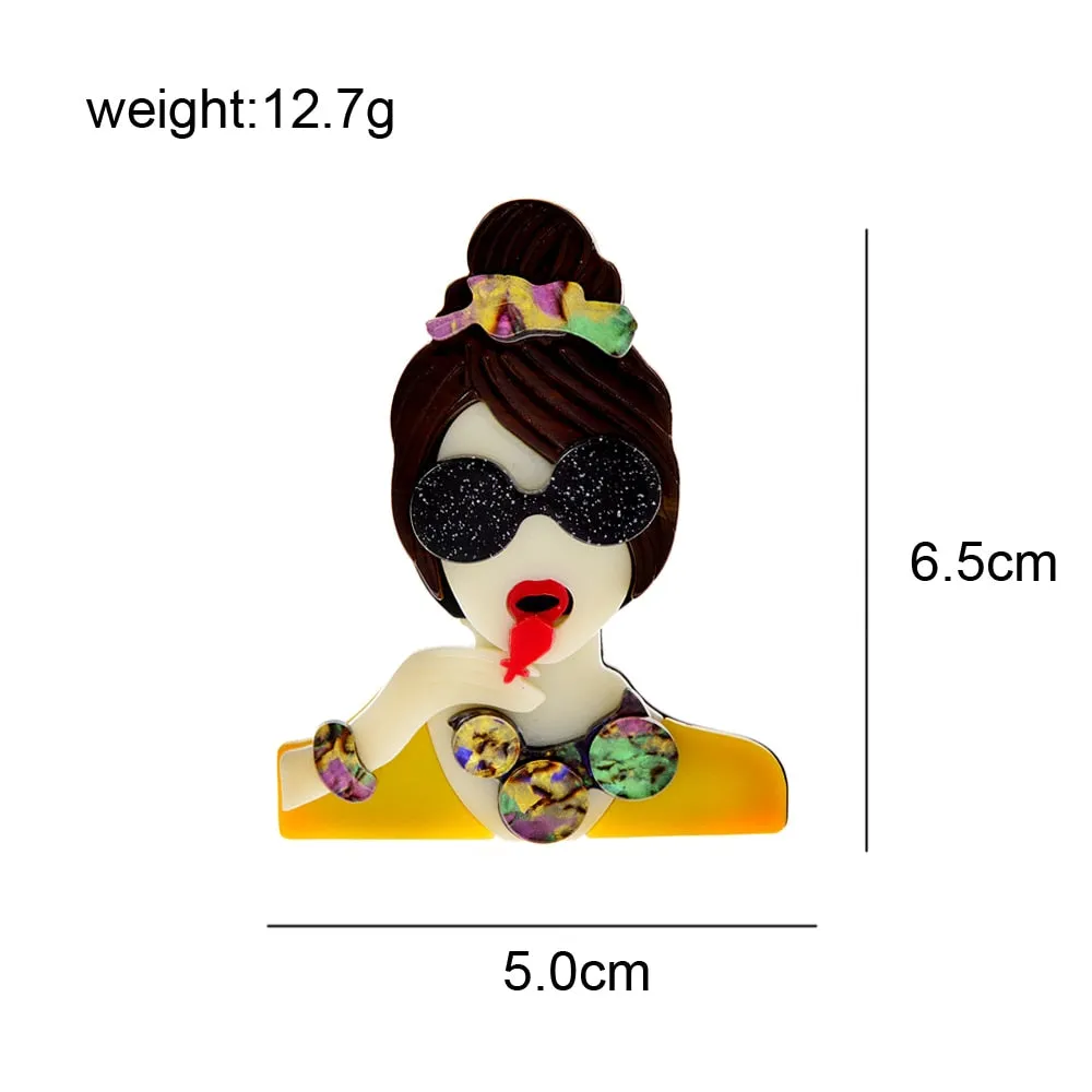 Acrylic Cute Eating Girl Brooch Pin Modern Fashion Acetate Fiber Jewelry