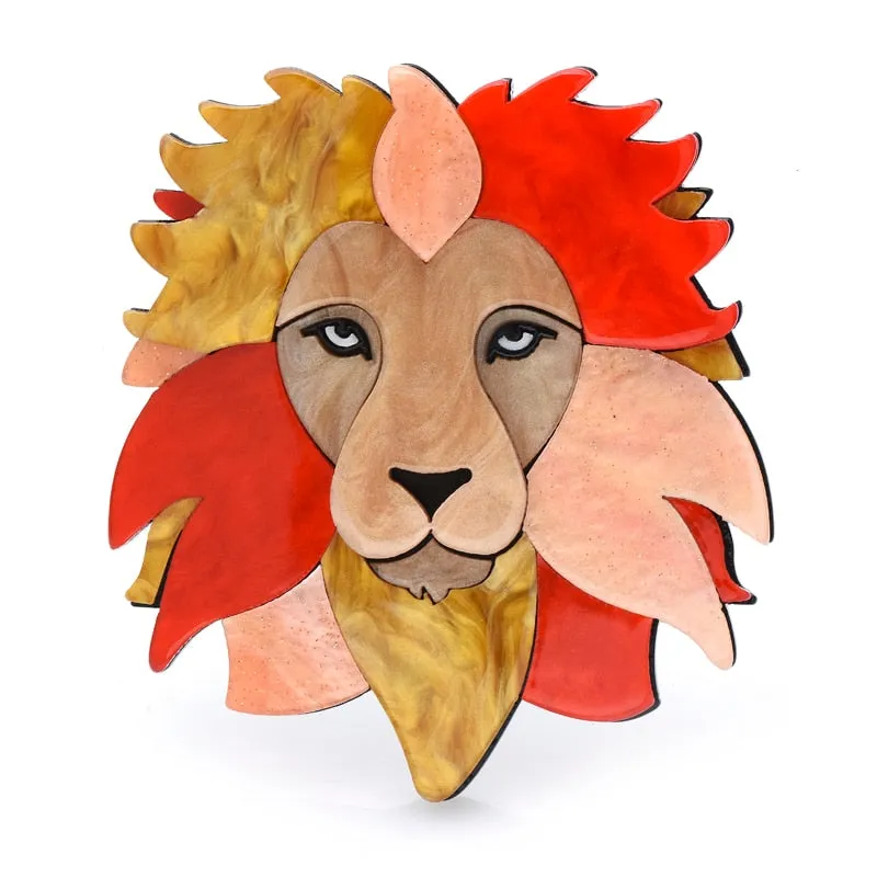 Acrylic Lion Brooches For Women Men Strong Lion Animal Party Office Brooch