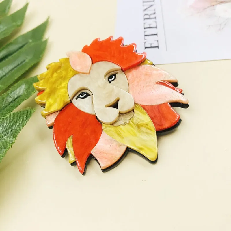 Acrylic Lion Brooches For Women Men Strong Lion Animal Party Office Brooch