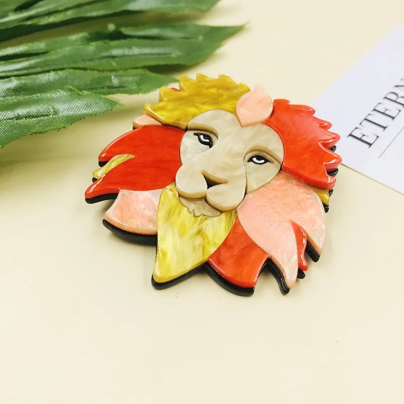 Acrylic Lion Brooches For Women Men Strong Lion Animal Party Office Brooch