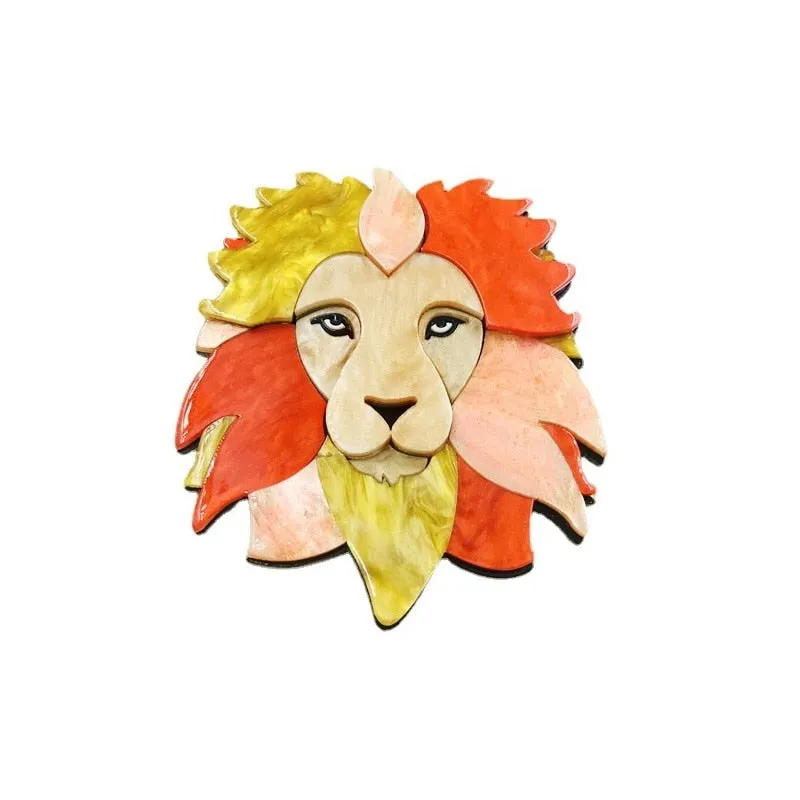Acrylic Lion Brooches For Women Men Strong Lion Animal Party Office Brooch