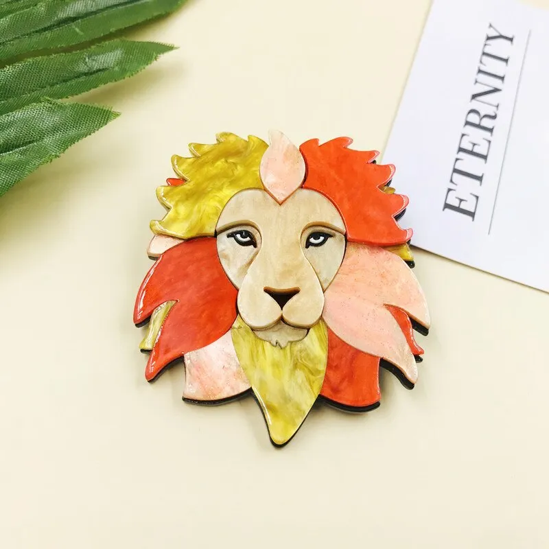 Acrylic Lion Brooches For Women Men Strong Lion Animal Party Office Brooch