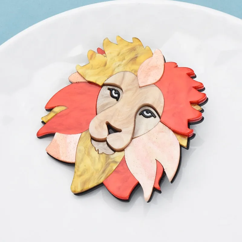 Acrylic Lion Brooches For Women Men Strong Lion Animal Party Office Brooch