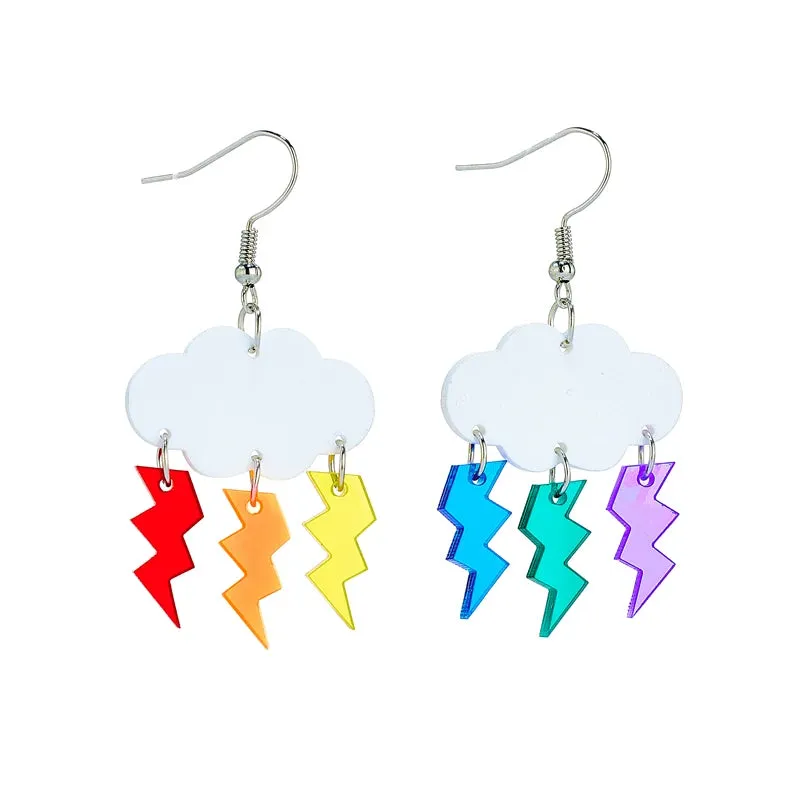 Acrylic Lovely Clouds Rainbow Lightning Raindrops Drop Earrings for Women - Cartoon Ear Jewelry, Birthday Gifts by YAOLOGE