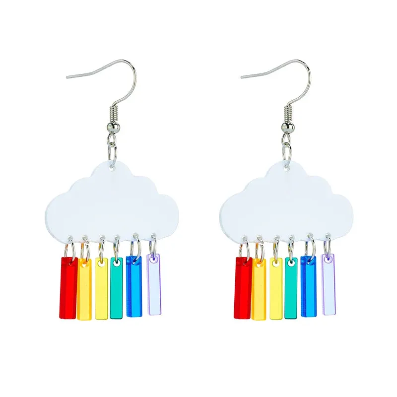 Acrylic Lovely Clouds Rainbow Lightning Raindrops Drop Earrings for Women - Cartoon Ear Jewelry, Birthday Gifts by YAOLOGE