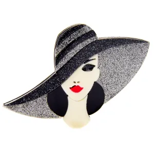 Acrylic Wear Big Hat Beautiful Lady Brooch Acetate Fiber Pin Elegant Women