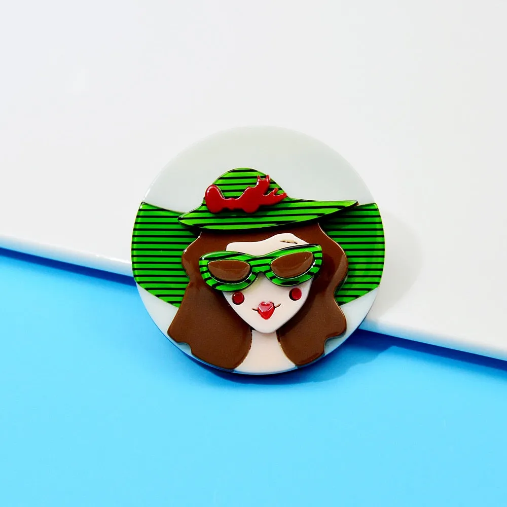 Acrylic Wear Big Hat Women Brooch
