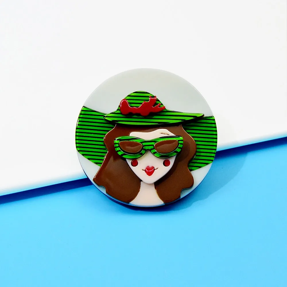 Acrylic Wear Big Hat Women Brooch