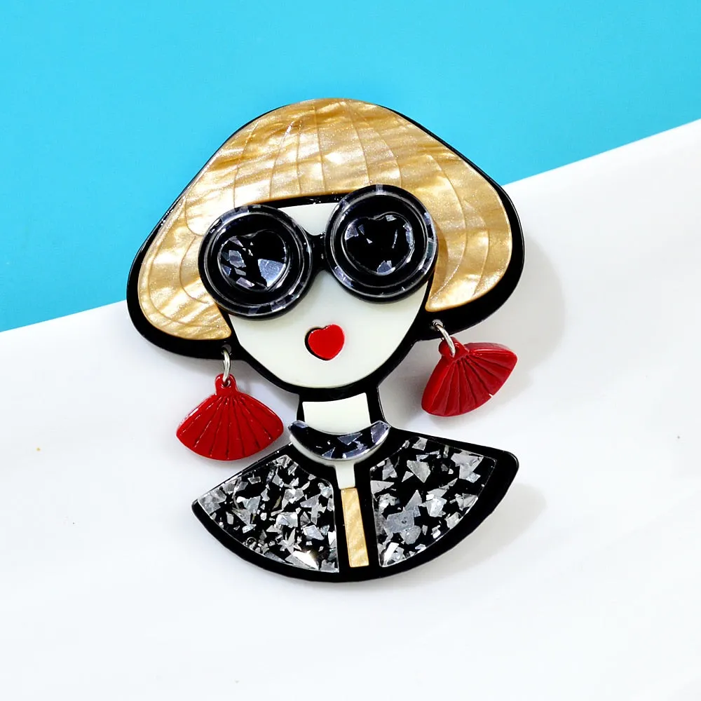 Acrylic Wear Glasses Modern Girl Brooch Pins For Women