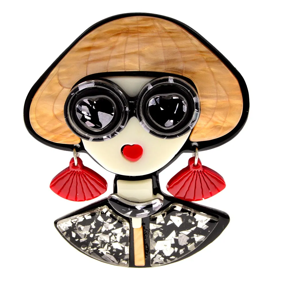 Acrylic Wear Glasses Modern Girl Brooch Pins For Women