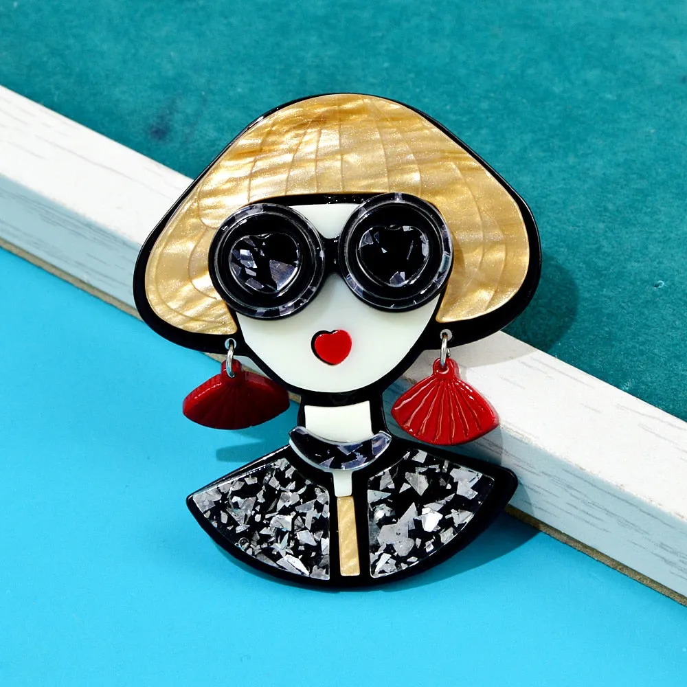 Acrylic Wear Glasses Modern Girl Brooch Pins For Women