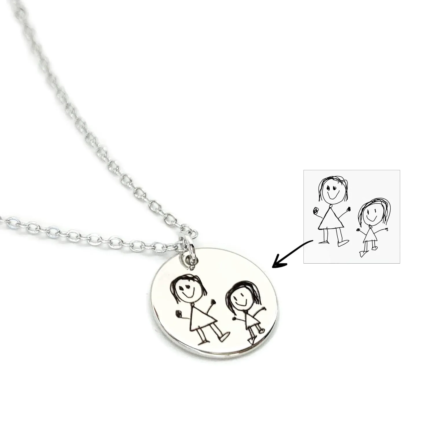 Actual Handwriting Necklace Hand Drawing Necklace Personalized Gift Kid’s Drawing Mom Necklace Disc Necklace Signature Jewelry