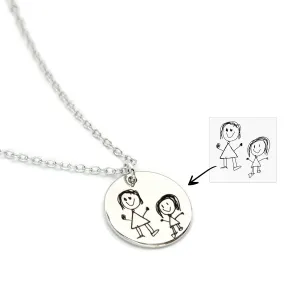 Actual Handwriting Necklace Hand Drawing Necklace Personalized Gift Kid’s Drawing Mom Necklace Disc Necklace Signature Jewelry