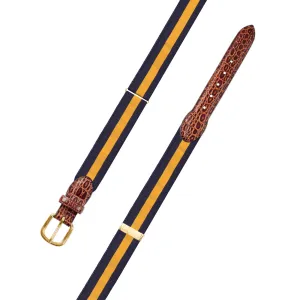 Adjustable Navy & Maize Yellow Grosgrain Belt with Embossed Calf Tabs