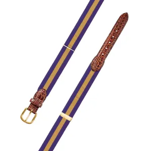 Adjustable Purple & Gold Grosgrain Belt with Embossed Calf Tabs