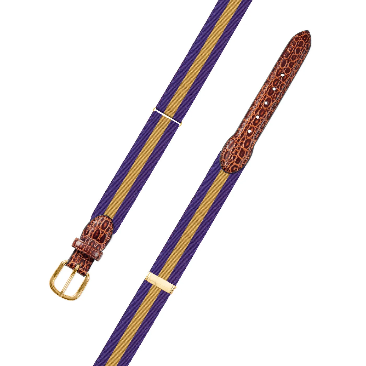 Adjustable Purple & Gold Grosgrain Belt with Embossed Calf Tabs